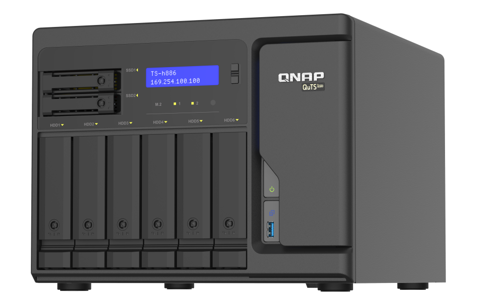 QNAP TS-h886-D1602-8G | 2.5GbE, 8-Bay, ZFS, Intel Xeon CPU, 8GB RAM, M.2 Slots, PCIe Slots, SMB NAS