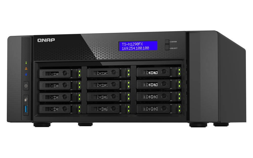 QNAP TS-h1290FX-7302P-128G | 25GbE, 12-Bay U.2 SSD, ZFS, AMD Epyc CPU, 128GB RAM, PCIe Slots, All-Flash NAS