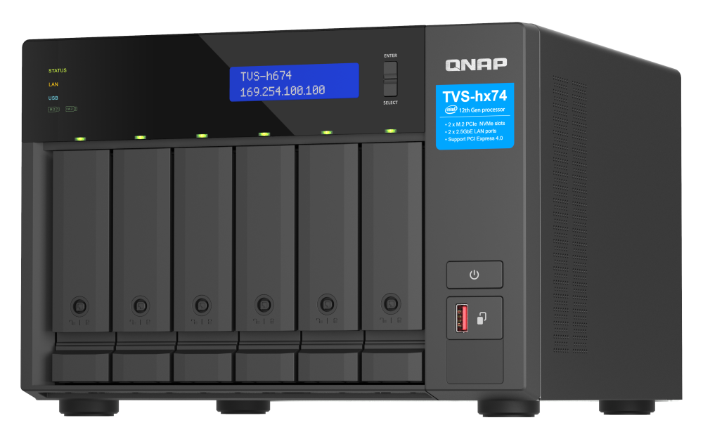 QNAP TVS-h674-i3-16G | 2.5GbE, 6-Bay, ZFS, Intel Core i3-12100, 16GB RAM, M.2 Slots, PCIe Slots, High-End NAS