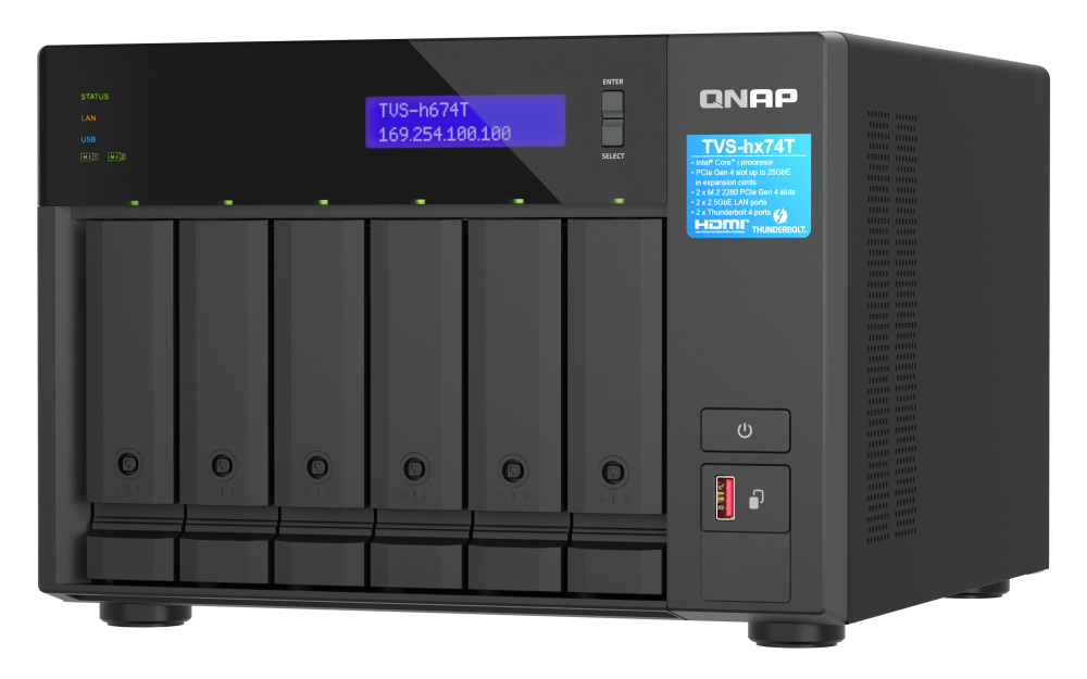 QNAP TVS-h674T-i5-32G | 2.5GbE, Thunderbolt, 6-Bay, ZFS, Intel Core i5-12400, 32GB RAM, M.2 Slots, PCIe Slots, High-End NAS