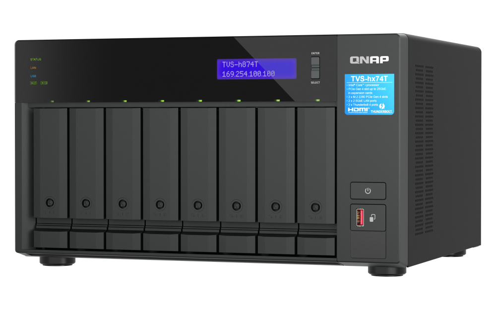QNAP TVS-h874T-i7-32G | 2.5GbE, Thunderbolt, 8-Bay, ZFS, Intel Core i7, 32GB RAM, M.2 Slots, PCIe Slots, High-End NAS
